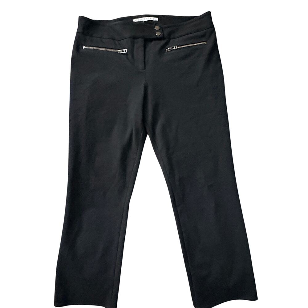 Veronica Beard Black Moto Capri Pants Size 12 Stretch Zip Pocket Cropped Trouser